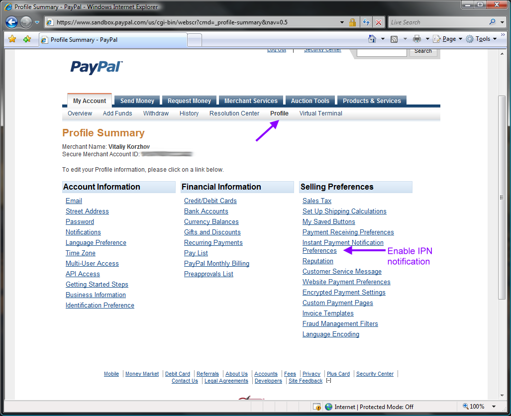 PayPalSandbox_SellerProfile