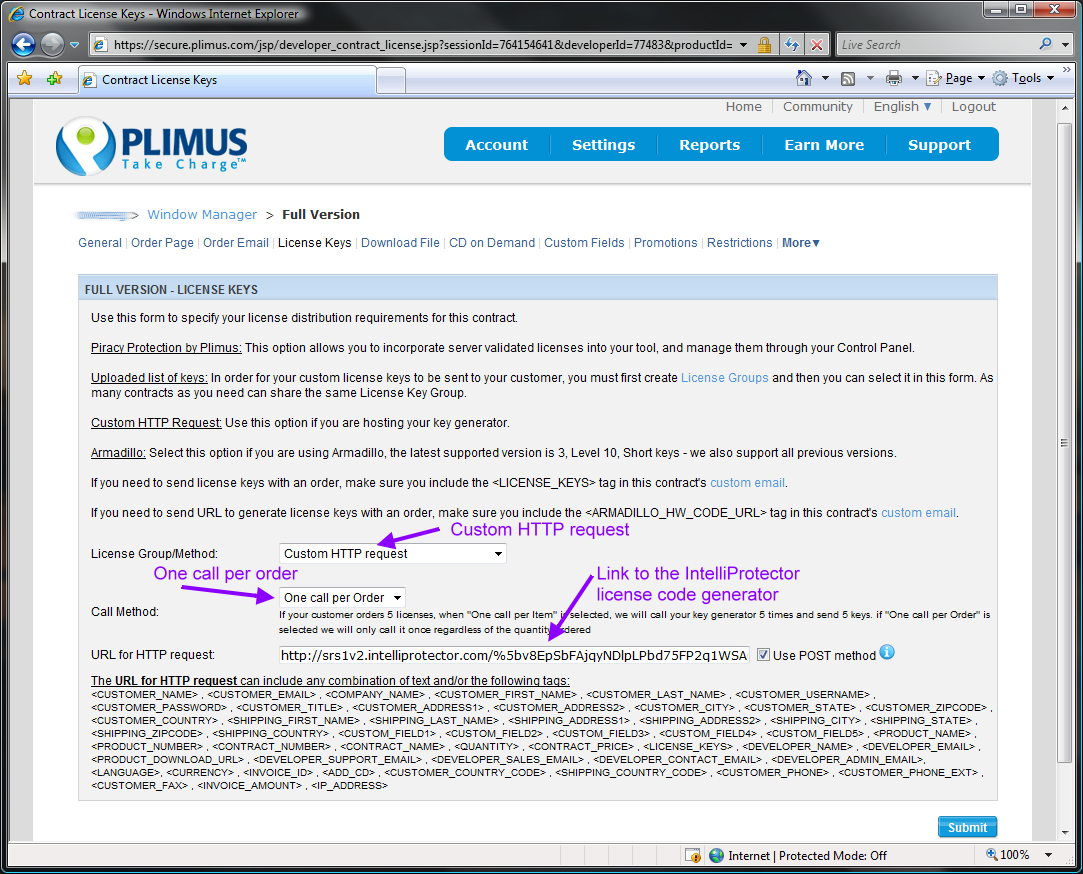 PlimusProductLicenseKeys